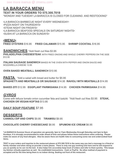 palabaracca|Online Menu of La Baracca, Truth or Consequences, NM